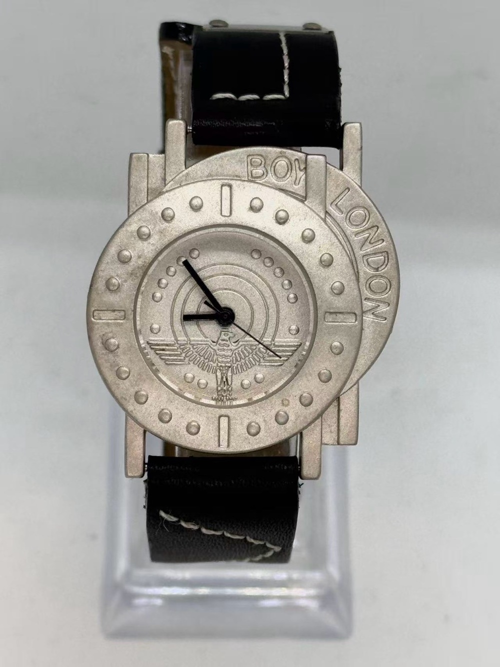 Vintage BOY London Men’s Quartz Watch 34mm Silver Dial Band New Battery Runs